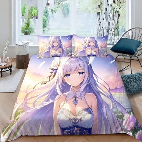 VULORA Bettwäsche 135x200 Japan Manga Bettbezug mit Reißverschluss 100% Mikrofaser Bettwäsche-Sets für Junge Mädchen 3D Druck Anime Zweidimensional Kinderbettwäsche mit 2 Kissenbezüge 80x80cm Winter von VULORA