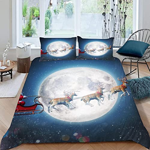 VULORA Bettwäsche 135x200 Weihnachten Bettbezug mit Reißverschluss 100% Mikrofaser Bettwäsche-Sets für Junge Mädchen 3D Druck Mond Kinderbettwäsche mit 2 Kissenbezüge 80x80cm Sommer von VULORA