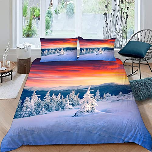 VULORA Bettwäsche-Sets 3Teilig Winterlandschaft Erwachsene Bettbezug 220x240 mit 2 Kissenbezüge 80x80cm 100% Mikrofaser Bettwäsche Sonnenuntergang 3D Muster Bettbezüge mit Reißverschluss Sommer von VULORA