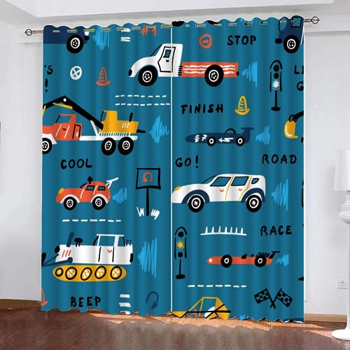 VULORA Cartoon-Auto Vorhänge 3D Blickdichte Gardinen Traktor Verdunkelungsvorhang mit Ösen für Jungen Mädchen Schlafzimmer Wohnzimmer Thermo Kälteschutz Vorhänge 140x160cm(BxH), 2er Set von VULORA