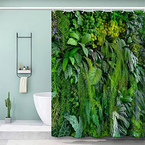 VULORA Duschvorhang Pflanzen Grün 180x200 Polyester Stoff Waschbar Textil Shower Curtains Anti-Schimmel Anti-Bakteriell Waschbar Badewanne Vorhang mit 12 Haken Natürlicher Wald Badezimmer Badvorhang von VULORA