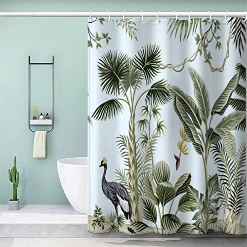 VULORA Duschvorhang Tropische Pflanzen 180x180 Polyester Stoff Waschbar Textil Shower Curtains Anti-Schimmel Anti-Bakteriell Waschbar Badewanne Vorhang mit 12 Haken Grüner Wald Badezimmer Badvorhang von VULORA