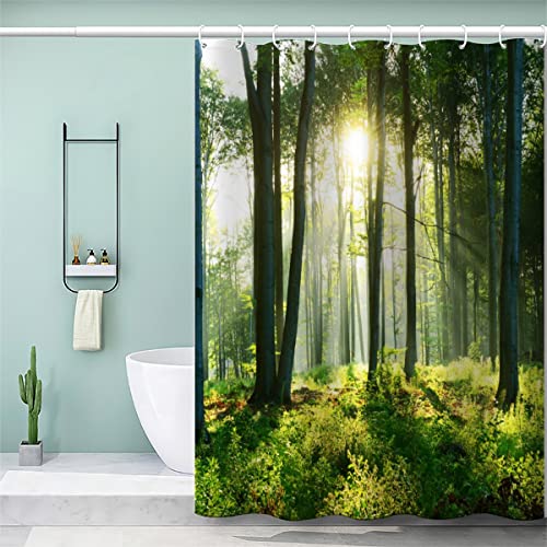 VULORA Duschvorhang Wald 120x180 Polyester Stoff Waschbar Textil Shower Curtains Anti-Schimmel Anti-Bakteriell Waschbar Badewanne Vorhang mit 12 Haken Natürliche Landschaft Badezimmer Badvorhang von VULORA