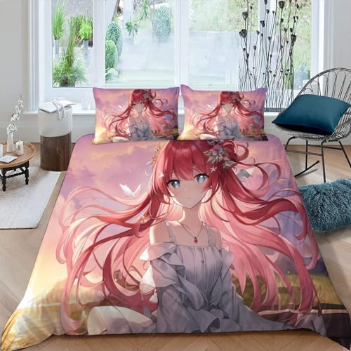 VULORA Japan Manga Kinderbettwäsche 135x200 Anime-Fan 3D Druck Bettwäsche-Sets 3Teilig für Jungen Mädchen Teenager Weich Mikrofaser Bettbezug mit Reißverschluss und 2 Kissenbezüge 80x80cm von VULORA