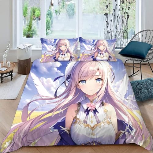 VULORA Japan Manga Kinderbettwäsche 135x200 Anime Zweidimensional 3D Druck Bettwäsche-Sets 3Teilig für Jungen Mädchen Teenager Weich Mikrofaser Bettbezug mit Reißverschluss und 2 Kissenbezüge 80x80cm von VULORA