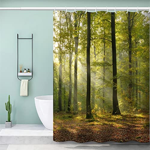 VULORA Wald Duschvorhang Anti Schimmel 120x180 Natur Wasserdicht Polyester Stoff Badevorhang Waschbar Badewanne Vorhang für Badezimmer mit 12 Duschvorhangringen Shower Curtains von VULORA