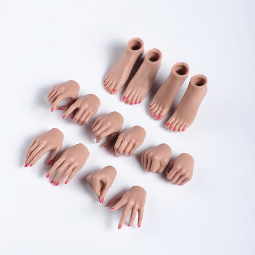 VUSLB 1/6 Scale Female Body Hands Shape,5 Pair of Hands Types Gesture and 2 Pair of Foot Shape Model Accessory Makeup Version for 12inch Seamless Female Action Figure Body (Suntan Skin) von VUSLB