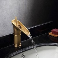 Wasserfall-Badezimmerarmatur, schwarze Badezimmerarmatur, Wasserfall-Waschtischarmatur mit Warm- und Kaltwasser, elegante Messing-Waschtischarmatur von VUSZR
