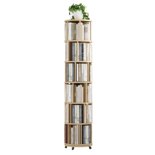 Drehbarer Bücherregal-Turm auf Rädern aus Holz, rundes drehbares Bücherregal mit 4/5/6 Ebenen für kleinen Raum, moderner, spezieller Bücherregal-Turm, sichtbares Ausstellungsregal für Zuhause von VUVCPOPB