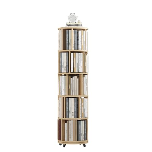 Drehbarer Bücherregal-Turm auf Rädern aus Holz, rundes drehbares Bücherregal mit 4/5/6 Ebenen für kleinen Raum, moderner, spezieller Bücherregal-Turm, sichtbares Ausstellungsregal für Zuhause von VUVCPOPB
