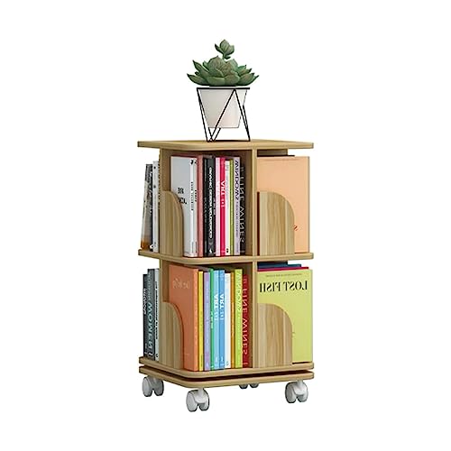 VUVCPOPB Bücherregal, einfaches Bücherregal mit Rollen, 360° solides drehbares Bücherregal, 2/3/4-stufiges Bücherregal für Kinder und Erwachsene, Bücherregal aus massivem Holz, platzsparend von VUVCPOPB