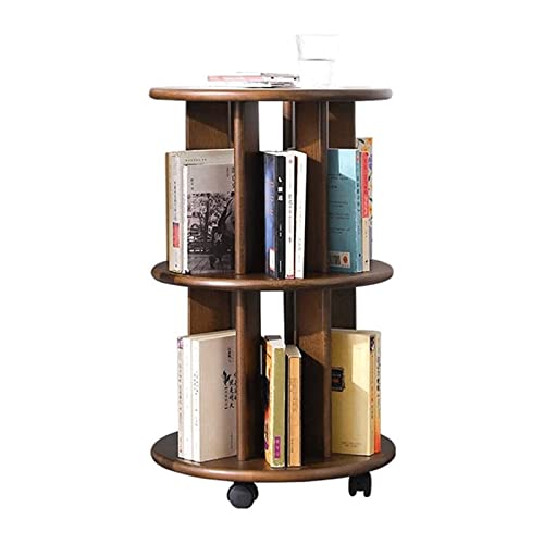 VUVCPOPB Bücherregal, rundes Bücherregal, 2 Ebenen, einfaches Bücherregal, Bücherregale aus Massivholz mit 360° schwenkbaren Rollen, Regal, Bücherregal, große Aufbewahrung, platzsparend von VUVCPOPB