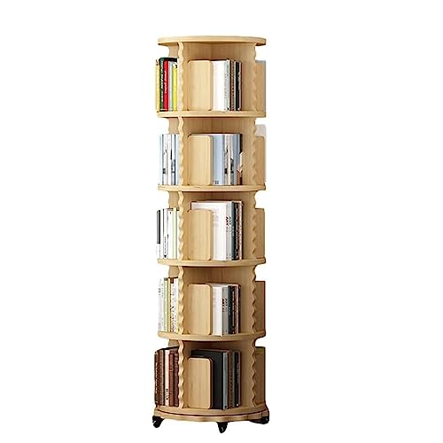 VUVCPOPB Bücherregal, stehendes Bücherregal aus Holz, 360° drehbares Bücherregal mit Rollen, rollendes Bücherregal, 2/3/4/5/6 Ebenen, Bücherregal, Heim-Bücherregal, platzsparend von VUVCPOPB