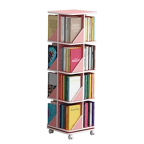 VUVCPOPB Bücherregal, um 360° drehbares Bücherregal, bodenstehendes Bücherregal, mehrschichtiges rosafarbenes Bücherregal, rollendes Bücherregal, Heim-Bücherregal-Organizer, platzsparend von VUVCPOPB