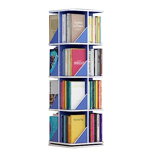 VUVCPOPB Bücherregal, um 360° drehbares Bücherregal, mehrstöckig, stehendes Bücherregal, Blauer Boden, Bücherregal, großes Fassungsvermögen, Aufbewahrung, Bücherregal, Organizer, platzsparend von VUVCPOPB