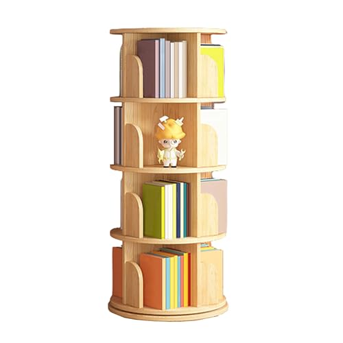 VUVCPOPB Drehbares Bücherregal, 360-Grad-Display, 3–5 Etagen, bodenstehendes Bücherregal, drehbares Holz-Bücherregal, Kinder-Bücherregal und Spielzeugaufbewahrung, rundes Bücherregal für kleinen Raum von VUVCPOPB
