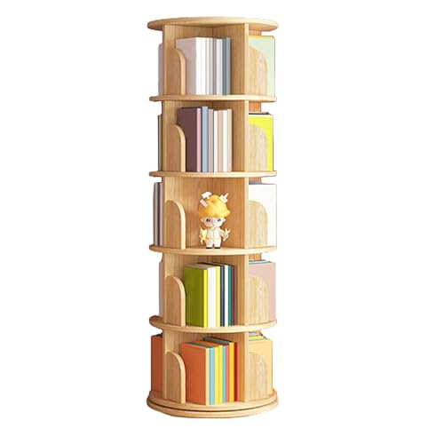 VUVCPOPB Drehbares Bücherregal, 360-Grad-Display, 3–5 Etagen, bodenstehendes Bücherregal, drehbares Holz-Bücherregal, Kinder-Bücherregal und Spielzeugaufbewahrung, rundes Bücherregal für kleinen Raum von VUVCPOPB