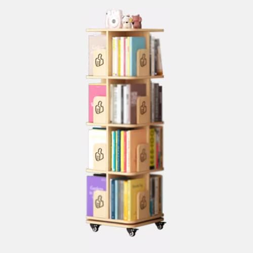 VUVCPOPB Drehbares Bücherregal auf Rollen mit 3/4/5 Ebenen, drehbares quadratisches Bücherregal für Schüler und Erwachsene mit offenem Design, Holzbücherregal für Schlafzimmer, Wohnzimmer von VUVCPOPB