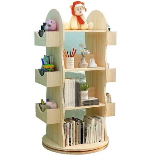 VUVCPOPB Drehbares Bücherregal aus Holz, 4 Etagen, drehbares Bücherregal für Jugendliche, kleines Eck-Bücherregal mit Kleiner Stellfläche, sichtbarer Display-Regal-Organizer für Zuhause von VUVCPOPB