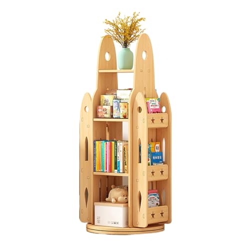 VUVCPOPB Drehbares Bücherregal aus massivem Holz, einfaches Bücherregal für Kinder, Bilderbuchregal, Einkaufszentrum, Lagerregal für Zuhause, kleine Rakete, kreatives Lagerregal von VUVCPOPB