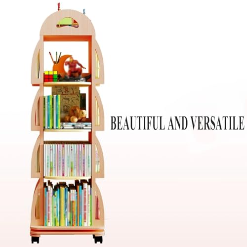 VUVCPOPB Drehbares Bücherregal mit 4 Etagen aus Holz, drehbares Bücherregal mit Rollen für kleinen Raum und Holz-Bücherregal-Organizer-Ständer, Aufbewahrungs-Büchervitrine, Bücherregal von VUVCPOPB