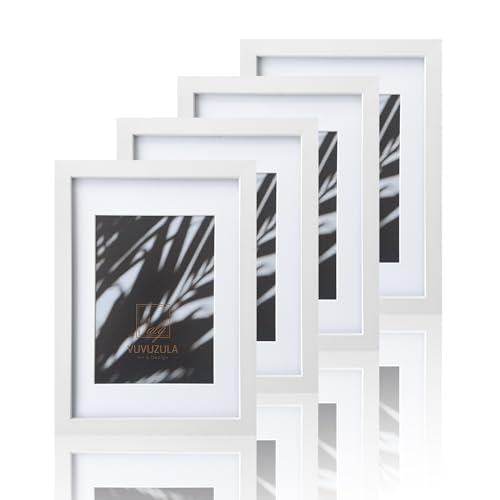 VUVUZULA A4 Rahmen Weiß Fotorahmen A4 Bilderrahmen mit Passepartout für A5 Foto Urkunde Rahmen A4 4er Set mit Echtglas von VUVUZULA