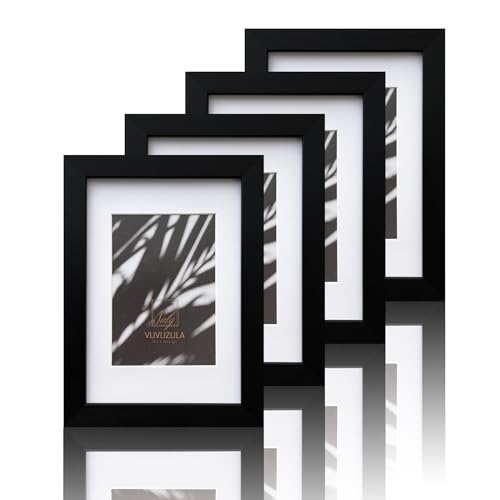 VUVUZULA A5 Rahmen Schwarz Bilderrahmen A5 Fotorahmen mit Passepartout für A6 Foto A5 Urkundenrahmen 4er Set mit Echtglas von VUVUZULA