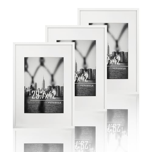 VUVUZULA Bilderrahmen A3 Weiss 30x42cm 3er Set Fotorahmen Rahmen DIN A3 mit Passepartout Urkunden Posterrahmen von VUVUZULA