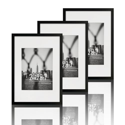 VUVUZULA Bilderrahmen A4 Schwarz 21x30cm 3er Set Fotorahmen Rahmen DIN A4 mit Passepartout Urkunden von VUVUZULA