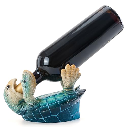 VVGIFTS Dekorativer Weinflaschenhalter mit Meeresschildkröte, Korallenriff-Design, Aquablau und Weiß, nautisches Küstendekor (blau) von VVGIFTS