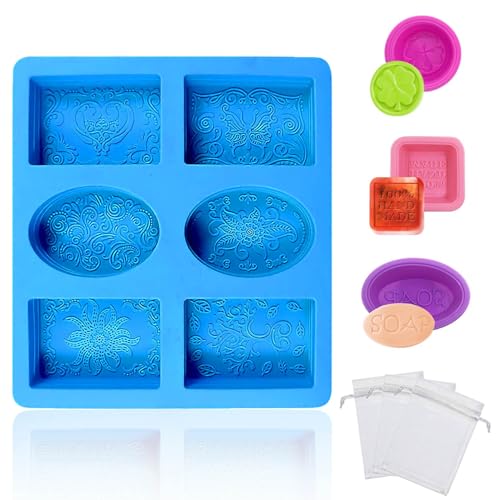 1 Blau Silikon Seife Formen, 6 Mulden Seifenformen, Handgefertigte Seifenform mit Spitzenmuster, Soap Mold mit 3 Schäumendes Netz,3 Kleine Silikonform,Seifen Selber Machen Set für Handarbeit,Kerzen 1 Blau Silikon Seife Formen, 6 Mulden Seifenformen, Handgefertigte Seifenform mit Spitzenmuster, Soap Mold mit 3 Schäumendes Netz,3 Kleine Silikonform,Seifen Selber Machen Set für Handarbeit,Kerzen von VVHFXD