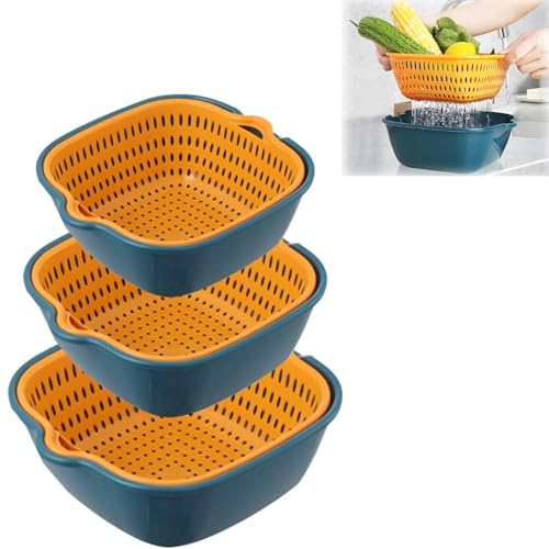 6 Stk Multifunktion Küchensieb Set, 2-in-1 Küche Sieb, Kunststoff Seiher, Nudelsieb, Doppelschicht Abflusskorb Reis für Obst Gemüse Reis Sieb - Blau und Gelb 6 Stk Multifunktion Küchensieb Set, 2-in-1 Küche Sieb, Kunststoff Seiher, Nudelsieb, Doppelschicht Abflusskorb Reis für Obst Gemüse Reis Sieb - Blau und Gelb von VVHFXD