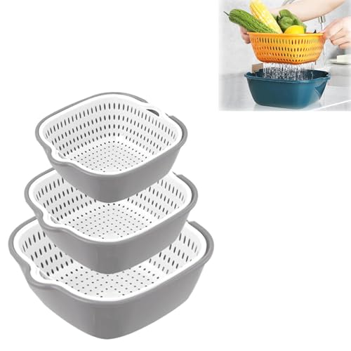 6 Stk Multifunktion Küchensieb Set, 2-in-1 Küche Sieb, Kunststoff Seiher, Nudelsieb, Doppelschicht Abflusskorb Reis für Obst Gemüse Reis Sieb - Grau und Weiß 6 Stk Multifunktion Küchensieb Set, 2-in-1 Küche Sieb, Kunststoff Seiher, Nudelsieb, Doppelschicht Abflusskorb Reis für Obst Gemüse Reis Sieb - Grau und Weiß von VVHFXD