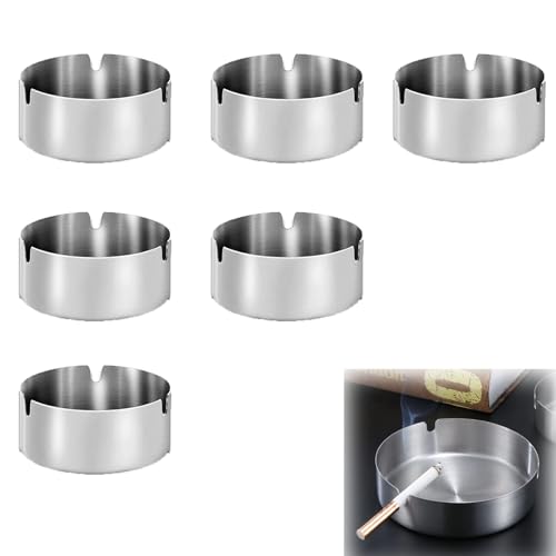 Edelstahl Aschenbecher, 6 Stück Aschenbecher für Draussen, 8cm Runden Moderne Tischplatte Aschenbecher, Tragbarer Aschenbecher für Balkon Home Office Innenraum Draußen - Silber Edelstahl Aschenbecher, 6 Stück Aschenbecher für Draussen, 8cm Runden Moderne Tischplatte Aschenbecher, Tragbarer Aschenbecher für Balkon Home Office Innenraum Draußen - Silber von VVHFXD