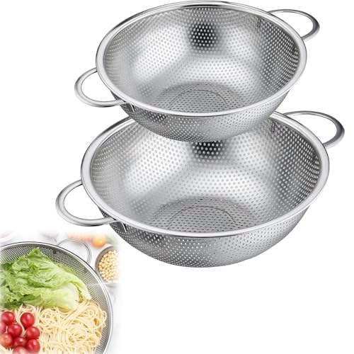 Sieb 2er-Set, Edelstahl Küchensieb mit Griffe, Nudelsieb, Mikroperforiertes Abtropfsieb, Metall Küche Seiher, Siebkorb über für Nudeln Abtropfen, Gemüse und Obst, Reis, Spülmaschinenfest - 19cm/22cm Sieb 2er-Set, Edelstahl Küchensieb mit Griffe, Nudelsieb, Mikroperforiertes Abtropfsieb, Metall Küche Seiher, Siebkorb über für Nudeln Abtropfen, Gemüse und Obst, Reis, Spülmaschinenfest - 19cm/22cm von VVHFXD