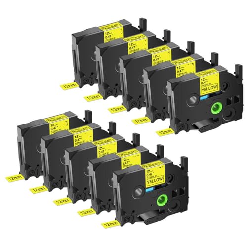 10 PCs kompatibel mit TZ Tze-FX231 LABELBABEL BALE EXTRISIBLE 12 mm schwarz auf dem weißen Band Kompatibel mit Pt-H110-Drucker(Black on Yellow) von VVHKMSIL