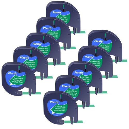 10 Pack kompatible Letra -Tag -Bänder Kompatibel mit A91330 A16952 A91331 Kunststoffpapier 12 mm x 4m Etikettklebeband funktioniert mit Plus LT100H(Green-Plastic) von VVHKMSIL