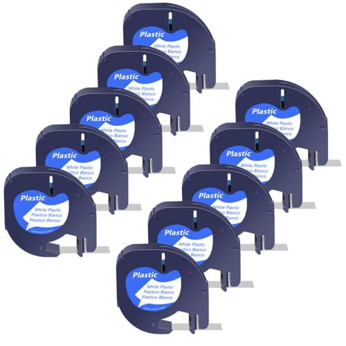 10 Pack kompatible Letra -Tag -Bänder Kompatibel mit A91330 A16952 A91331 Kunststoffpapier 12 mm x 4m Etikettklebeband funktioniert mit Plus LT100H(White-Plastic) von VVHKMSIL