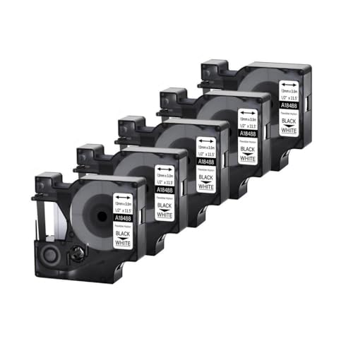 12mm 5pcs 18488 18490 Band, kompatibel mit 5200 4200 6000 Etikettendrucker(Black on White) von VVHKMSIL