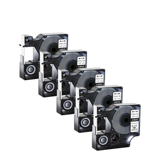 5 Stcs 12 -mm -Bande kompatibel mit Wärmeschrumpfrohr 18052 18055 18056 Kompatibel mit 4200 6000 5200 Etikettdrucker(Black on White) von VVHKMSIL