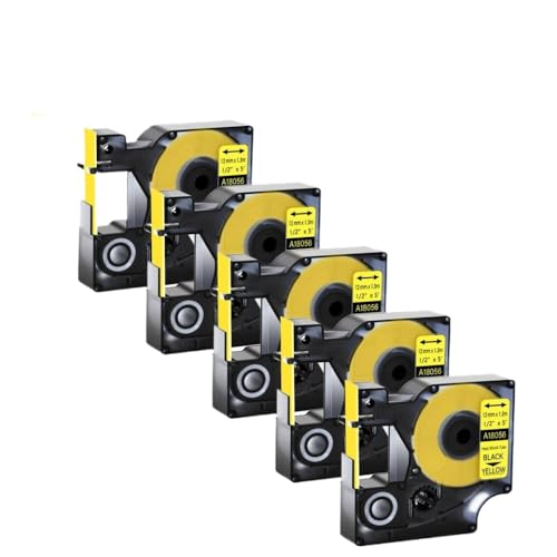 5 Stcs 12 -mm -Bande kompatibel mit Wärmeschrumpfrohr 18052 18055 18056 Kompatibel mit 4200 6000 5200 Etikettdrucker(Black on Yellow) von VVHKMSIL