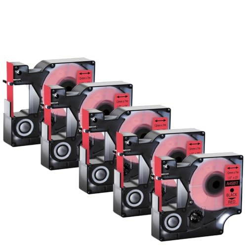 5pcs 45013 D1 Standardbänder kompatibel mit A45010 A45013 12mm Multicolor -Etikett -Band Kompatibel mit Labelmanager 100 120p Hersteller(Black on red) von VVHKMSIL