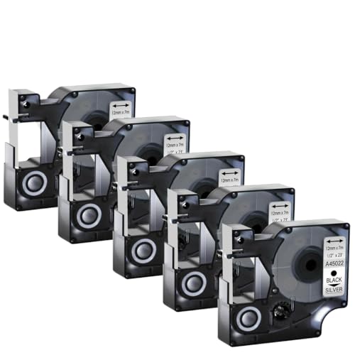 5pcs 45013 D1 Standardbänder kompatibel mit A45010 A45013 12mm Multicolor -Etikett -Band Kompatibel mit Labelmanager 100 120p Hersteller(Black on silver) von VVHKMSIL
