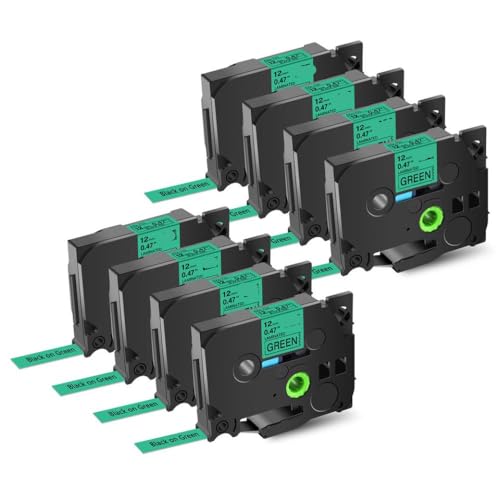 Tze731 12 mm laminiertes Etikett kompatibel mit Schwarz auf grünem Klebeband TZ741 721 Ribbon funktioniert mit Labeller D210 550 E200(8 Pcs) von VVHKMSIL