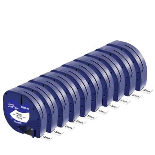 VVHKMSIL 10pk 12mm -Etikettenbänder kompatibel mit LT 91201 12267 91200 91202 91203 91204 91205 Kompatibel mit die Kennzeichnung Maschine LT100H(Black on White) von VVHKMSIL