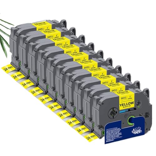 VVHKMSIL 10pk 24mm Labelband Tzes651 Tzes251 Tzes151 Starker Klebstoffkompatibel mit Etikettiermaschinen(Black on Yellow) von VVHKMSIL
