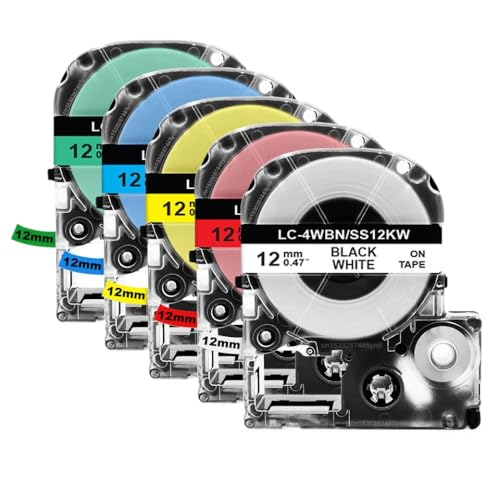 VVHKMSIL 12-mm-Etikettenband (5PK SS12KW) Kompatibel mit LW-300/LW-400 & amp; ST12KW/SC12RW/SC12YW/SC12GW(5Mixed Colors) von VVHKMSIL