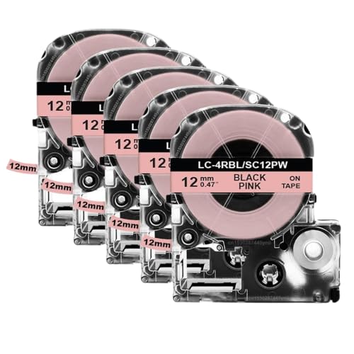 VVHKMSIL 12-mm-Etikettenband (5PK SS12KW) Kompatibel mit LW-300/LW-400 & amp; ST12KW/SC12RW/SC12YW/SC12GW(Black on Pink) von VVHKMSIL