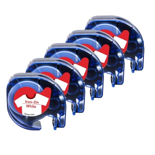 VVHKMSIL 12 -mm -Stoffband 5PK 18769 Bügeleisen auf Kleidung Etikett kompatibel mit 18773 18777 Kompatibel mit LT100H -Etikettdrucker(Red on White) von VVHKMSIL