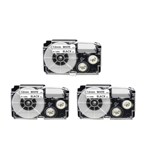 VVHKMSIL 12mm Etikettband schwarz auf weiß kompatibel mit XR-12WE Kompatibel mit KL60 KL100 KL750 KL120 KL820 EZ Label Maker(3PK Black on White) von VVHKMSIL